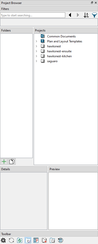 The out of the box configuration of the Project Browser