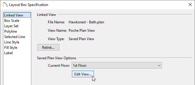 Linked View panel of the Layout Box Specification