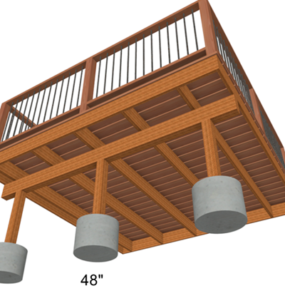 Deck posts spaced at 48".
