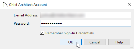 Login dialog where an e-mail address and password can be entered