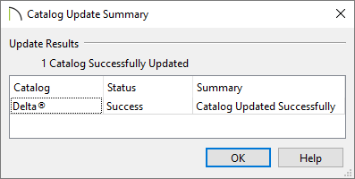 Catalog Update Summary dialog