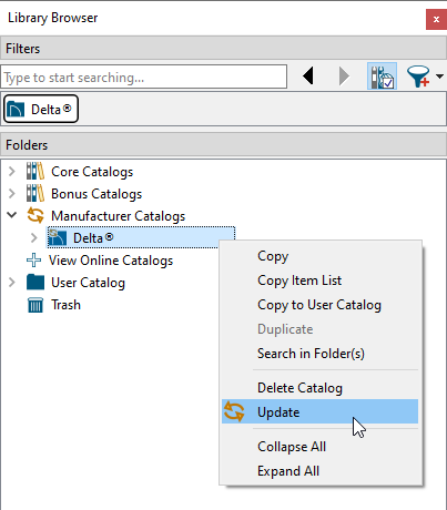 Updating a catalog that has new content available