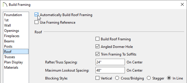 Check the Automatically Build Roof Framing box in the Build Framing dialog