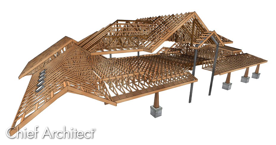 Silverton Sample Plan with a variety of roof framing, including trusses and rafters