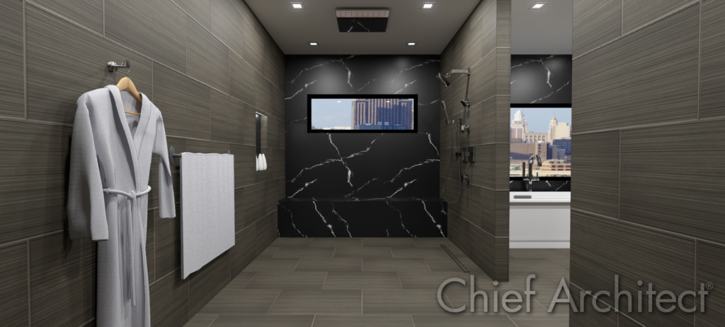 A modern shower, designed in Chief Architect.