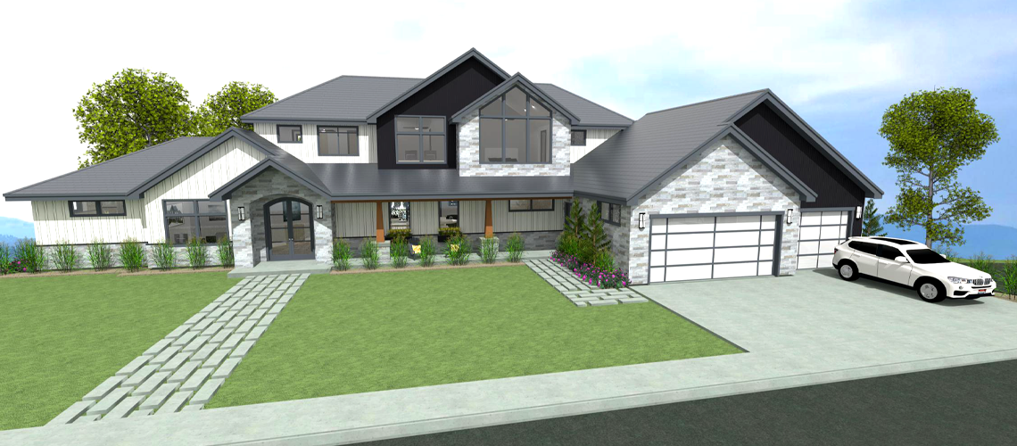 A render of the silverton sample plan designed in Chief Architect Software.